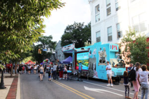 A crowd gathered at the arcade